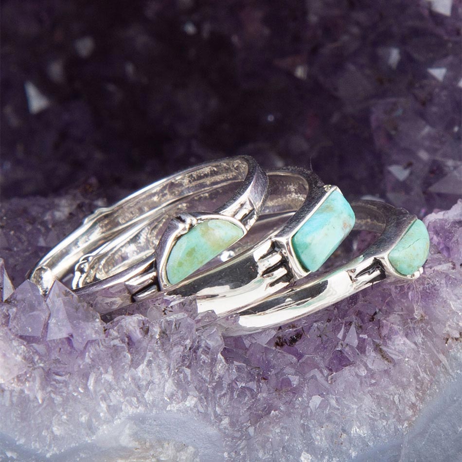 Triple Stack Shaped Turquoise & Sterling Silver Ring Set