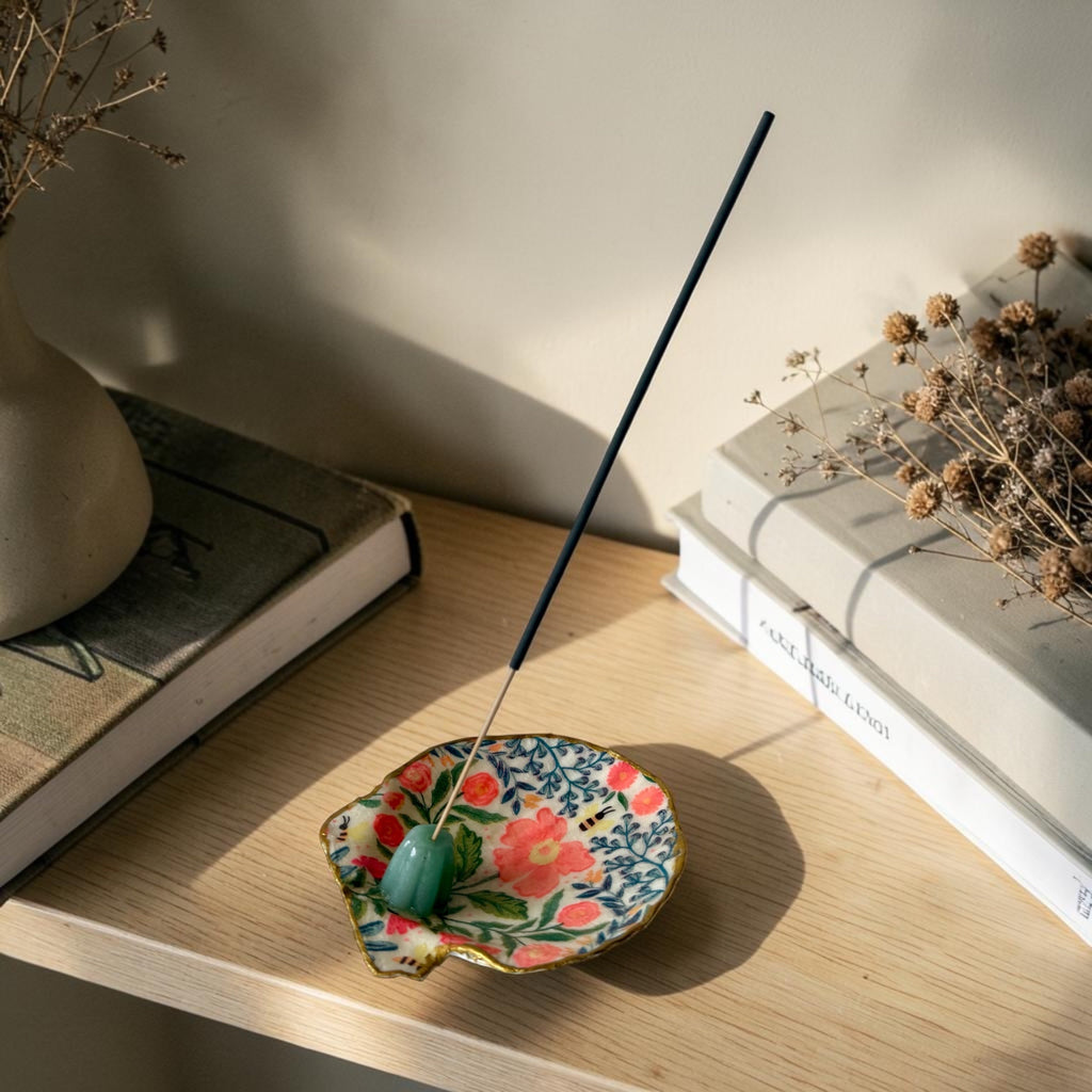 Wildflower Meadow Shell Incense Burner | Handmade Floral Scallop Shell Incense Holder