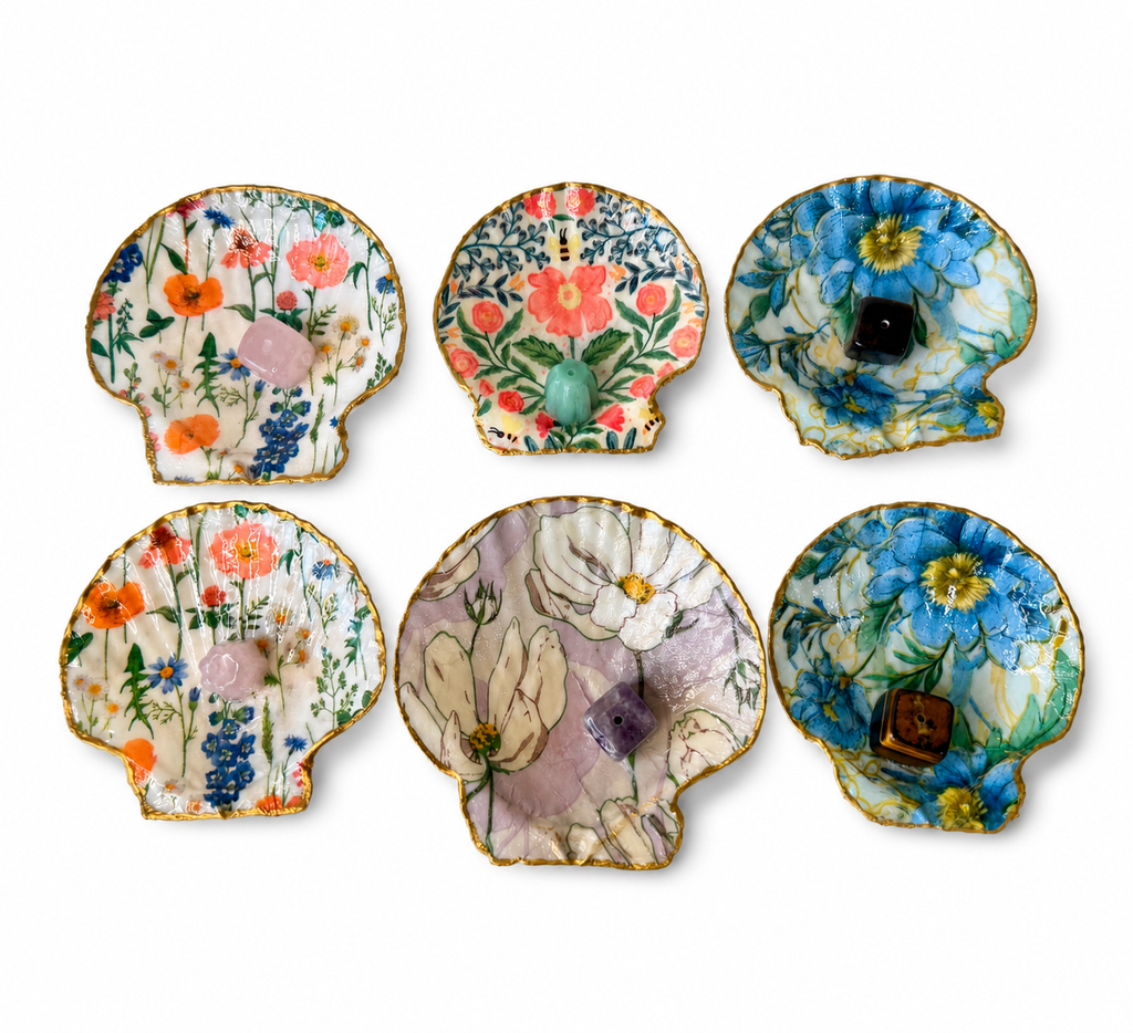 Wildflower Meadow Shell Incense Burner | Handmade Floral Scallop Shell Incense Holder