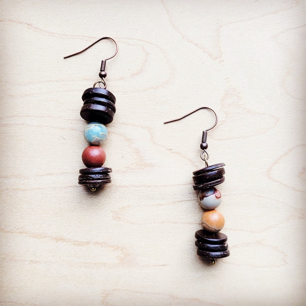 Aqua Terra & Wood Drop Earrings 225d