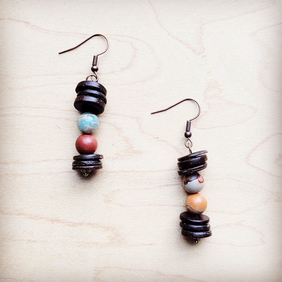 Aqua Terra & Wood Drop Earrings 225d