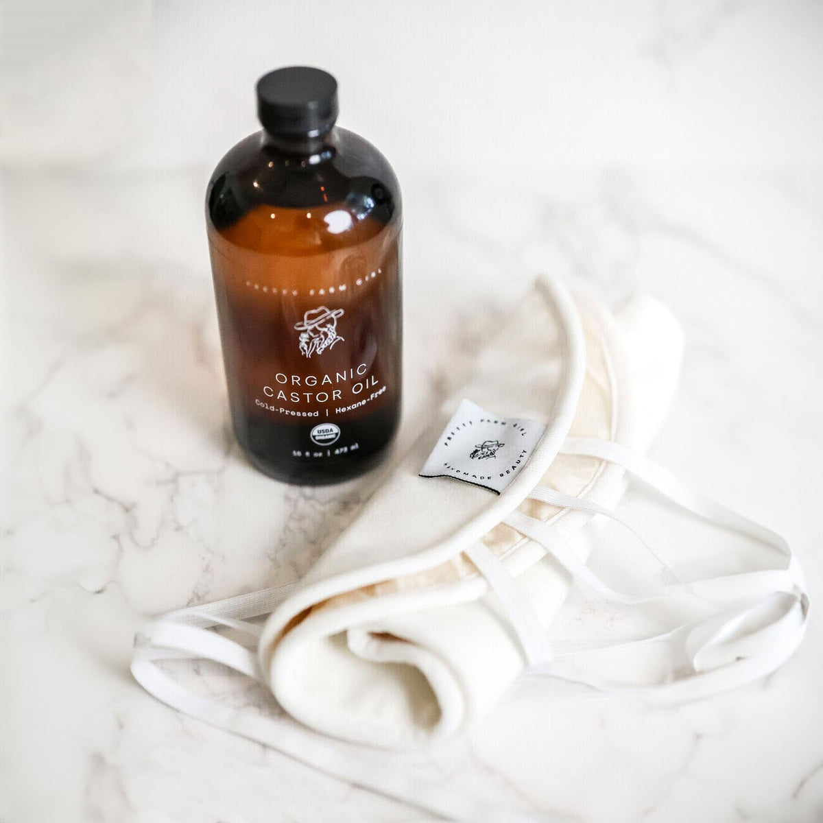 Organic Pure Cold-Pressed Castor Oil + Cloth Pack Bundle