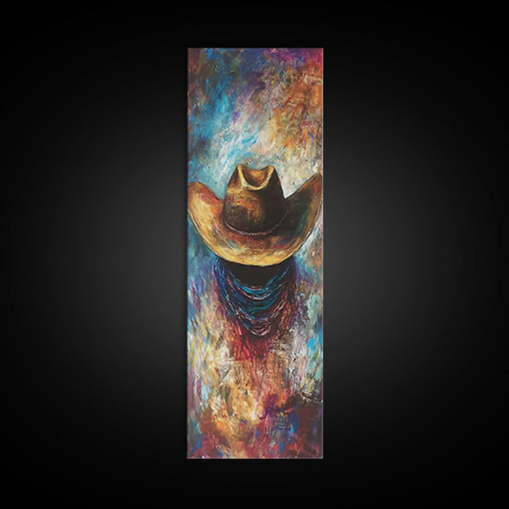 Textured Western Hat Canvas Print rustic wall art farmhouse art southwest wall art moody art extra wide art bold western decor