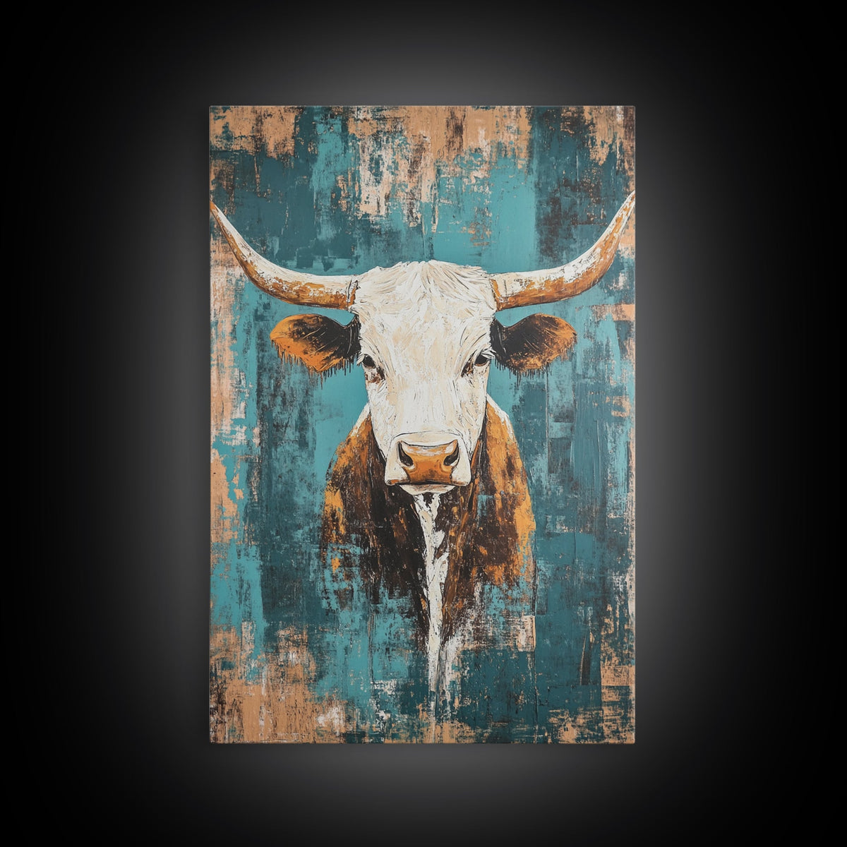Vintage Longhorn, Rustic Wall Art, Teal Wall Art, Farmhouse Art, Canvas Print, Southwest Wall Art, Gift Idea, Country Home Decor