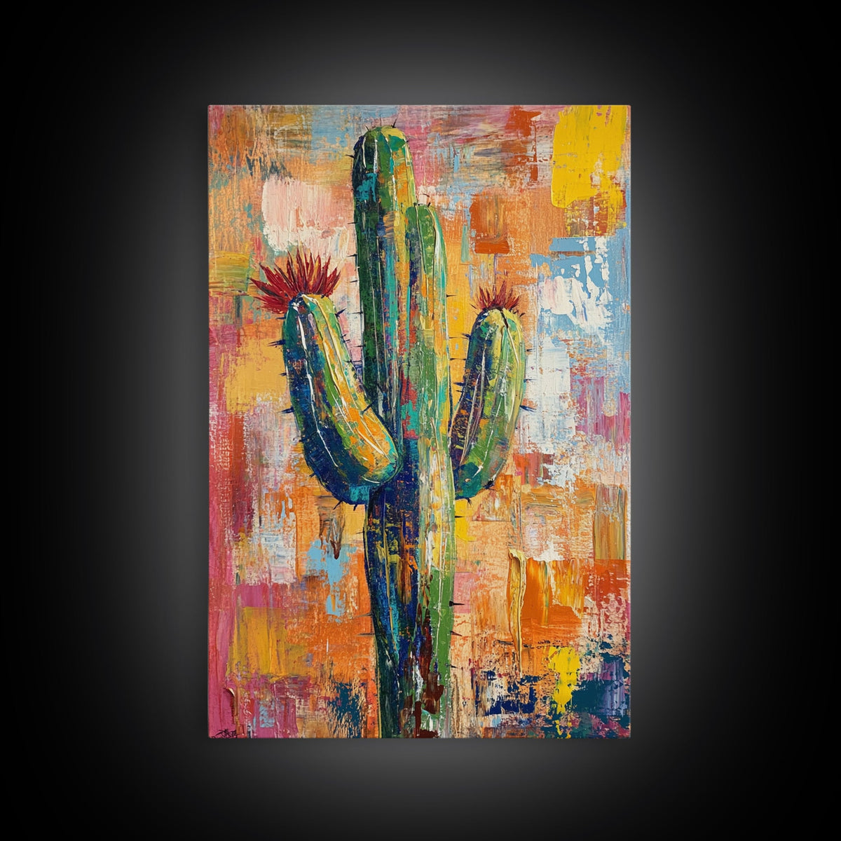 Southwest cactus painting, desert decor, rustic wall art, boho art, framed canvas print, western wall art, gift idea her, botanical prints