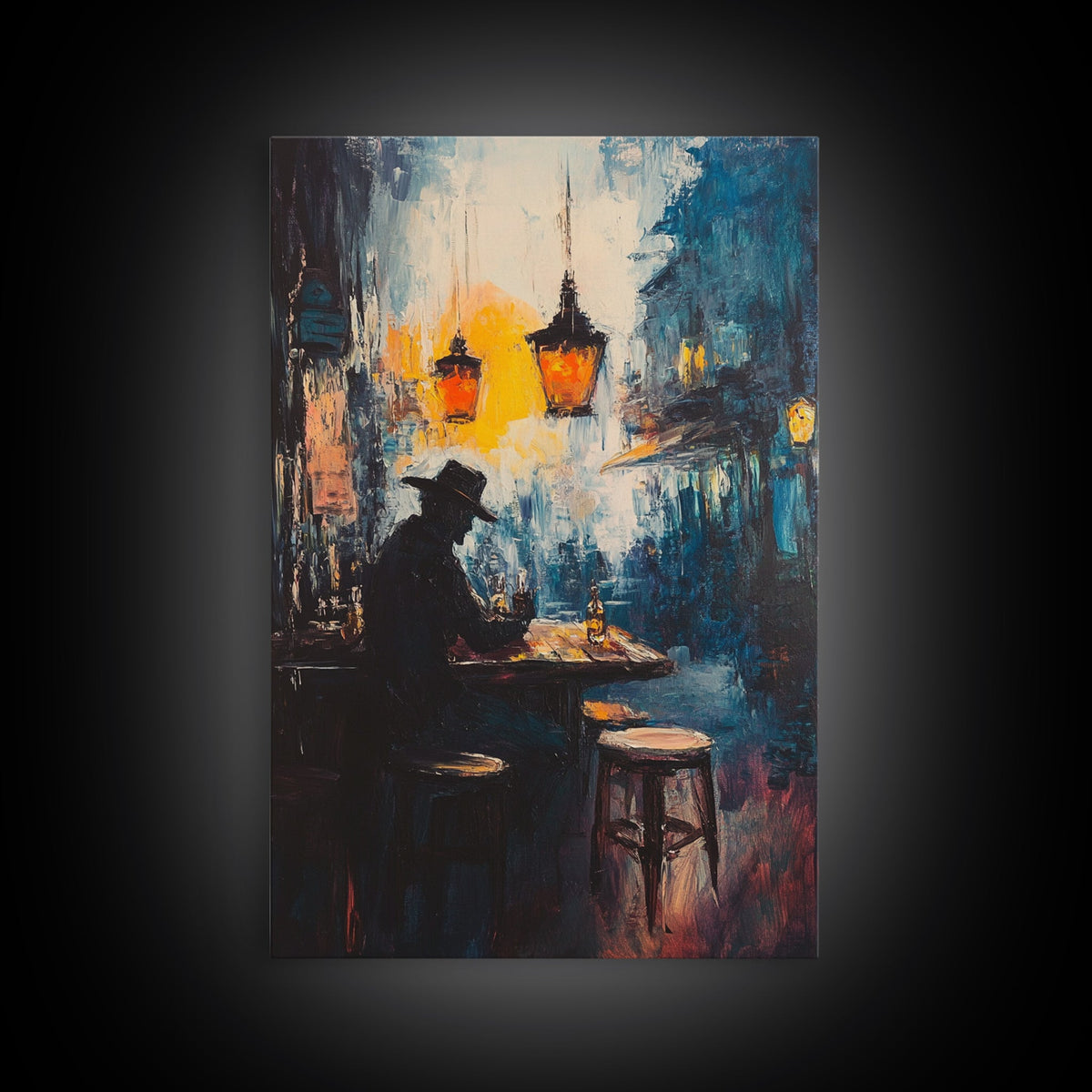 Cowboy in Saloon, Moody Bar Scene, Western Oil Painting, Rustic Decor, Canvas Print, Dark Romance Painting, Moody Art, Vintage Wall Art