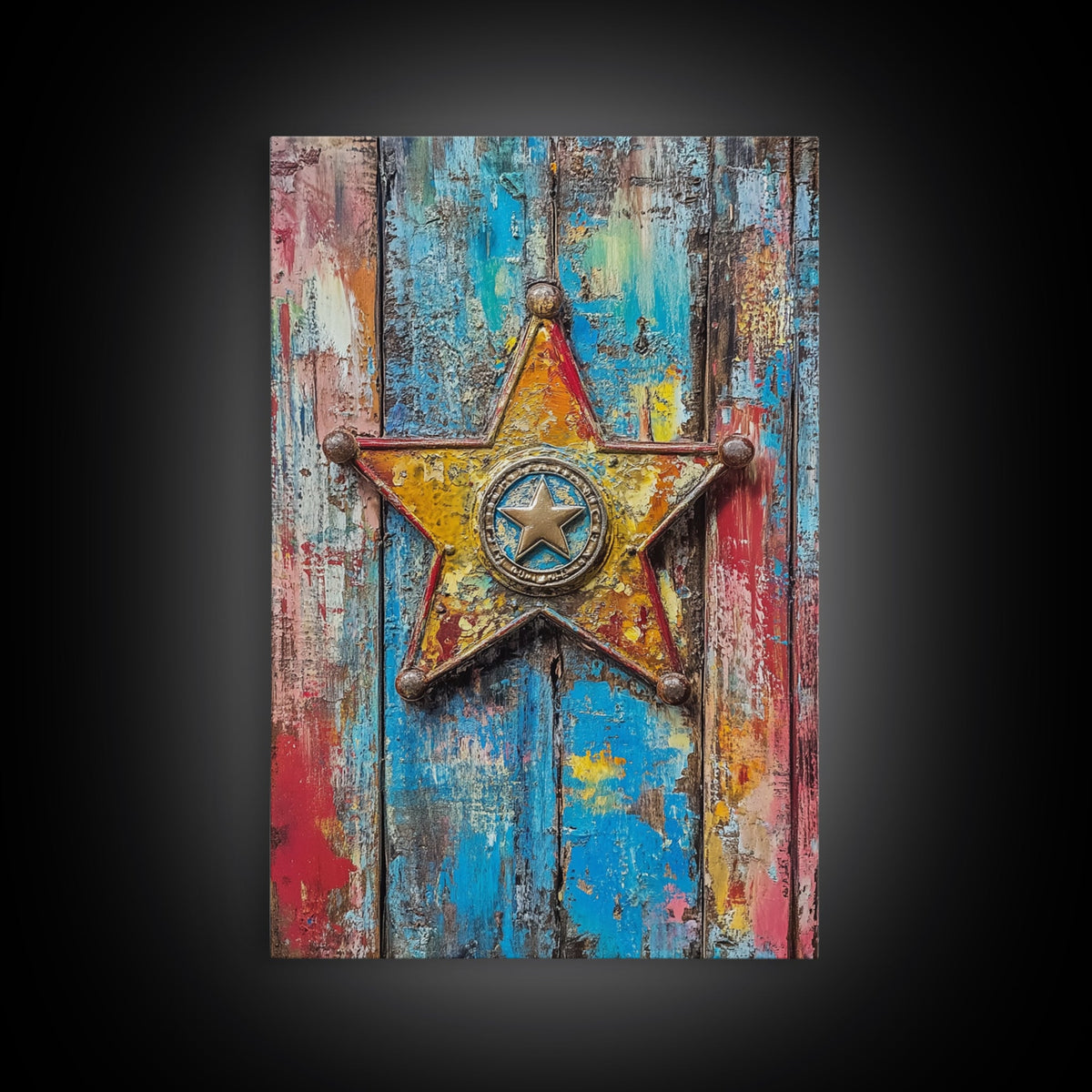 Texas Star, Western Badge, Distressed Metal Art, Cowboy Decor, Canvas Print, Rustic Wall Art, Southwest Wall Art, Vintage Decor