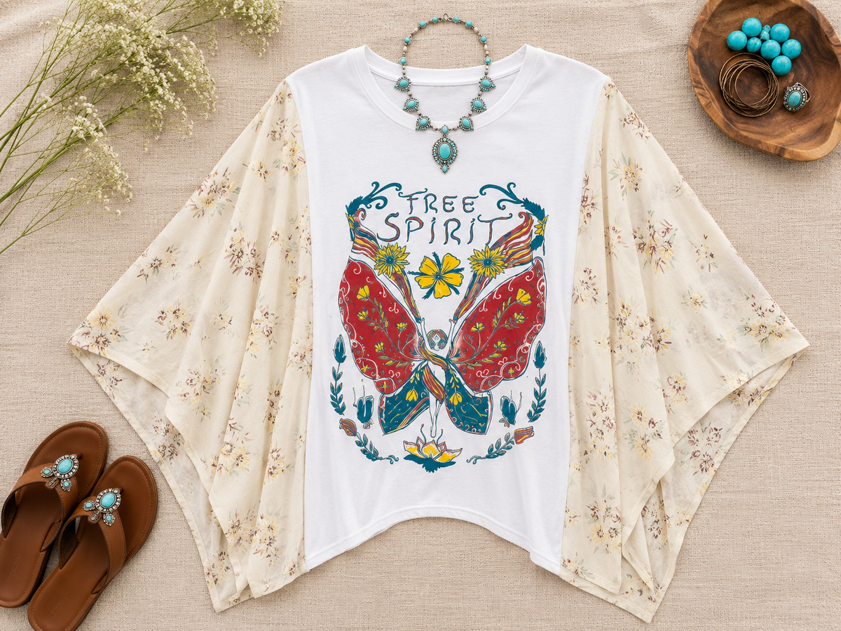 Free Spirit Handmade Boho Poncho Top ~ One Size