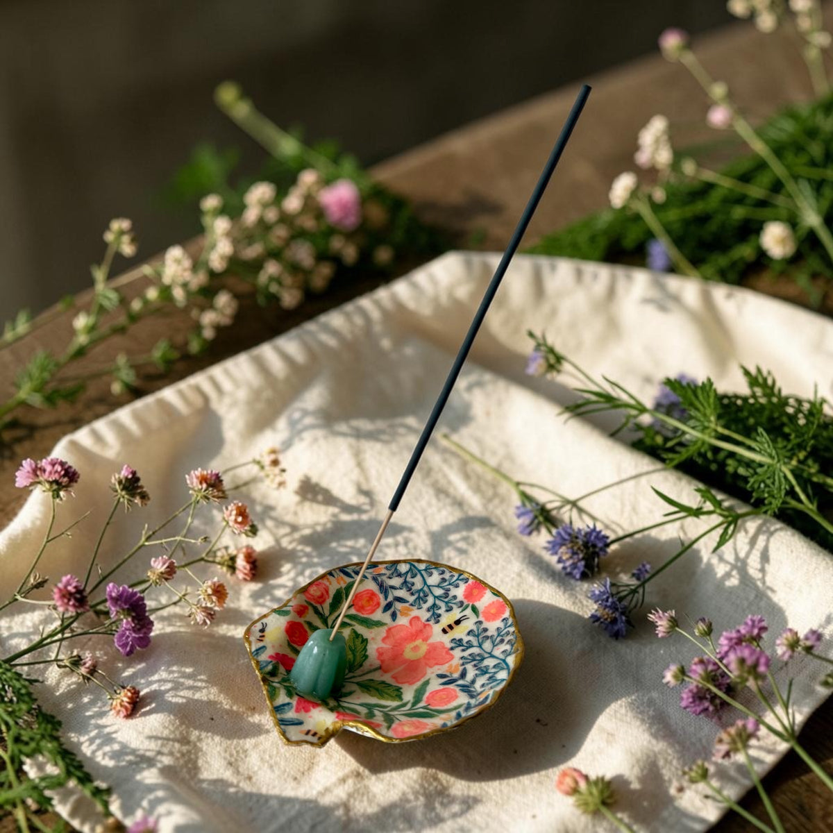 Wildflower Meadow Shell Incense Burner | Handmade Floral Scallop Shell Incense Holder