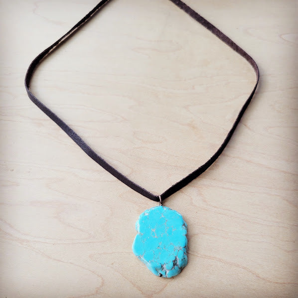 Slab Pendant with Turquoise on Leather Cord Necklace 254d
