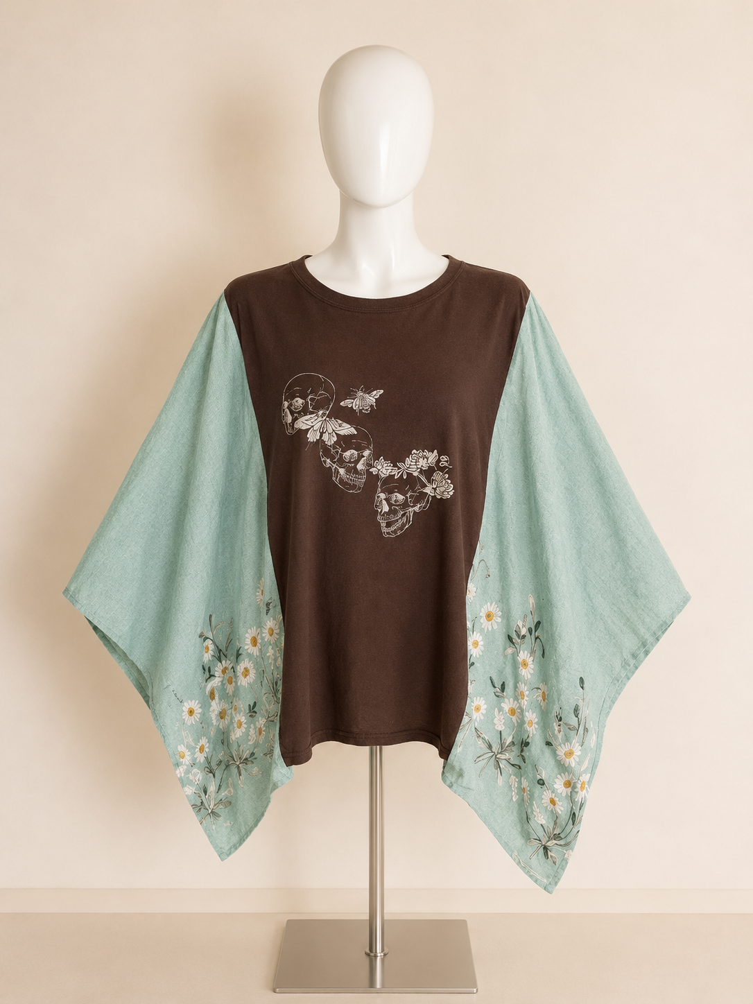 Floral Skull Handmade Boho Poncho ~ One Size