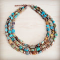 HuBei Genuine Turquoise & Copper Triple Strand Necklace 259t