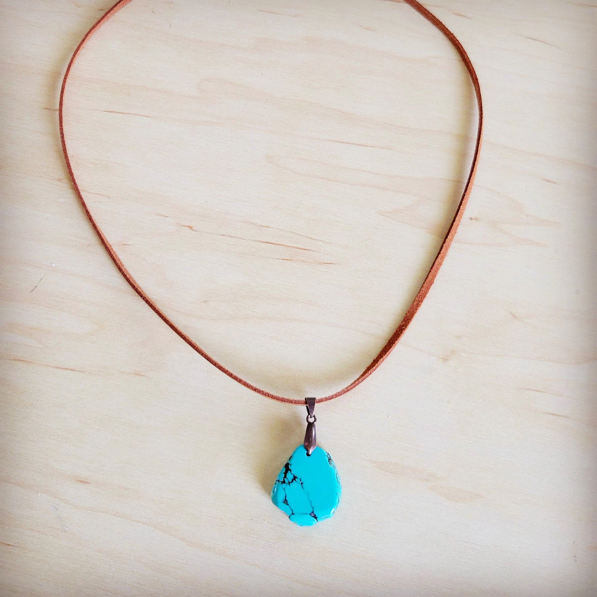Slab Pendant with Turquoise on Leather Cord Necklace 254d
