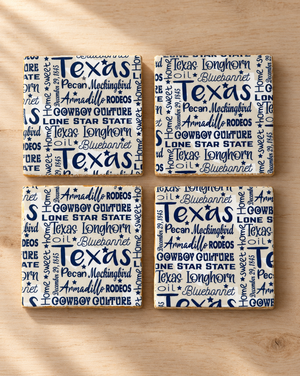 Texas Lone Star Handmade Coaster Set with Holder