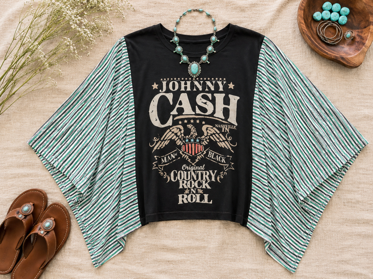 Johnny Cash Handmade Boho Poncho Top ~ One Size