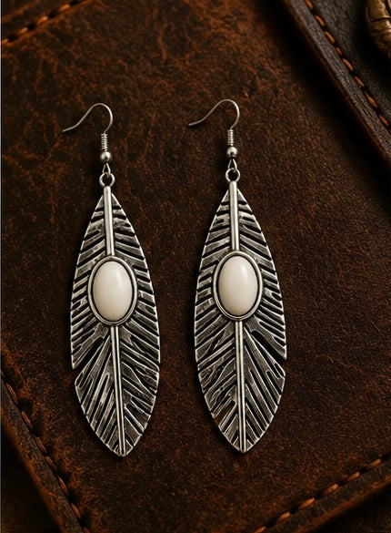 Ivory Feather Western Boho Drop Earrings