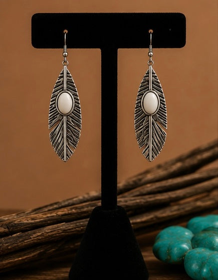 Ivory Feather Western Boho Drop Earrings
