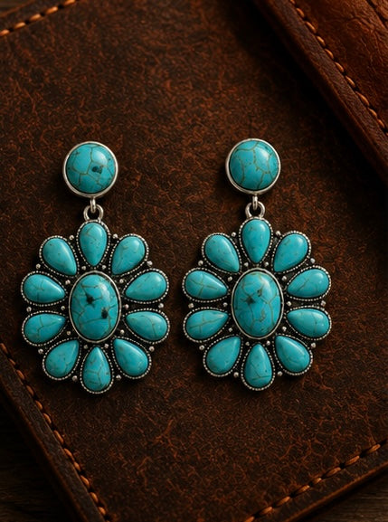 Turquoise Bloom Western Statement Earrings