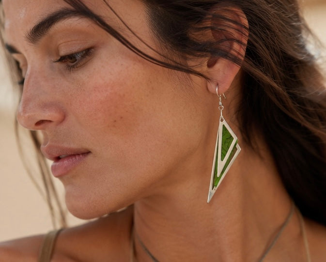 Geometric Green Acrylic Statement Earrings