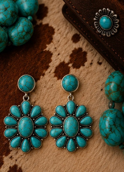 Turquoise Bloom Western Statement Earrings
