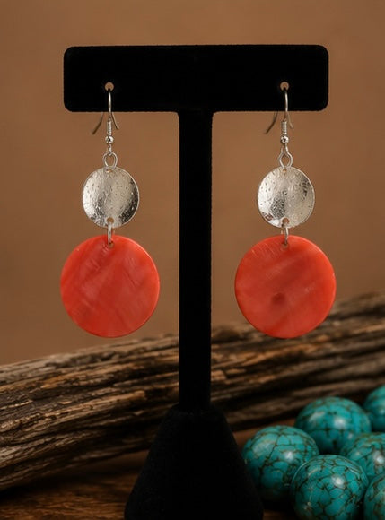 Coral Sunset Disc Drop Earrings