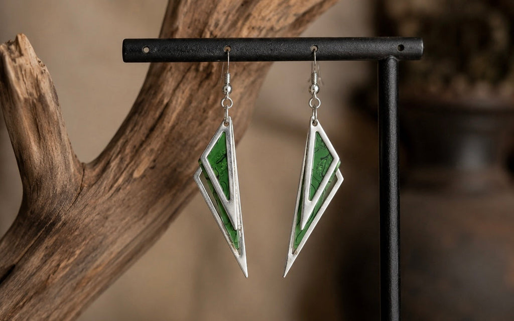Geometric Green Acrylic Statement Earrings