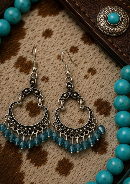 Midnight Blue Beaded Boho Chandelier Earrings