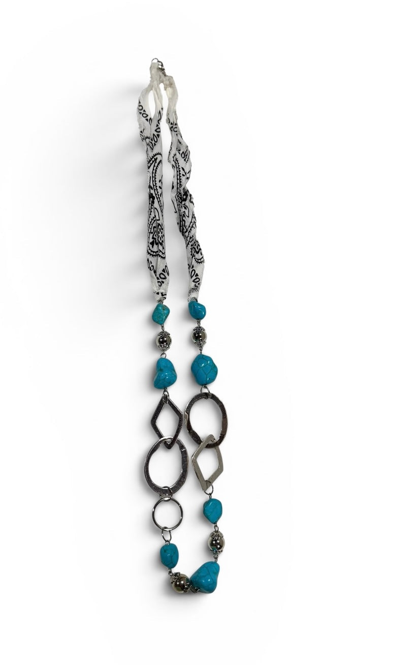 Turquoise Beaded Bandana Necklace | Western Boho Jewelry