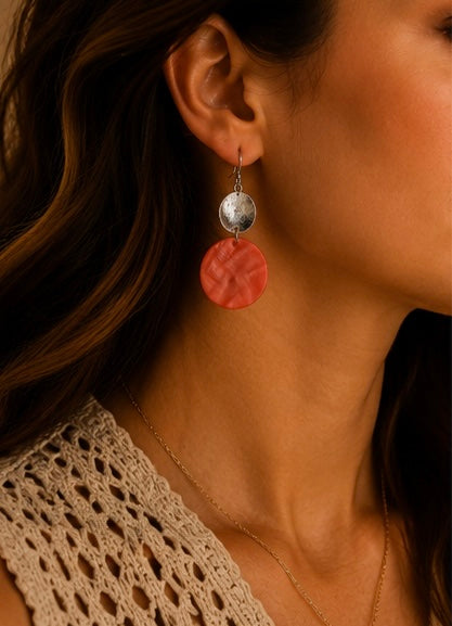 Coral Sunset Disc Drop Earrings