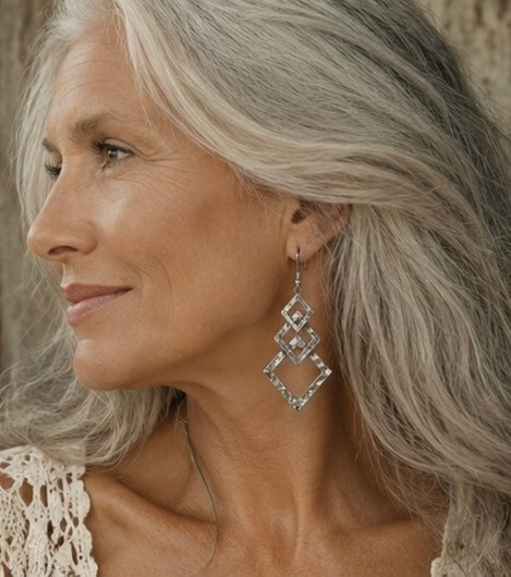 Hammered Silver Geometric Statement Earrings