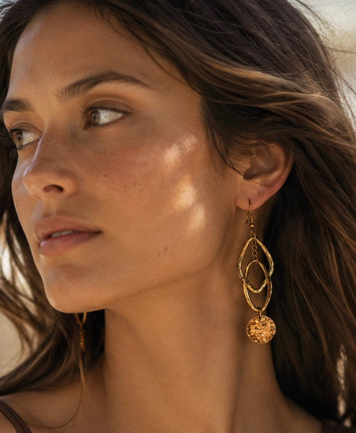 Golden Horizon Hammered Dangle Earrings