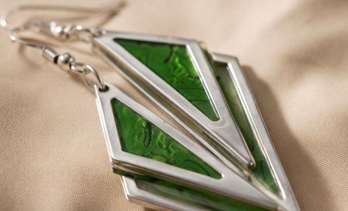 Geometric Green Acrylic Statement Earrings