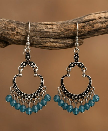 Midnight Blue Beaded Boho Chandelier Earrings