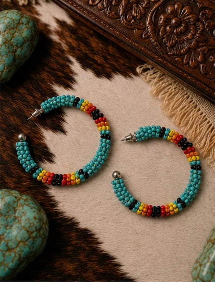 Southwest Seed Bead Hoop Earrings