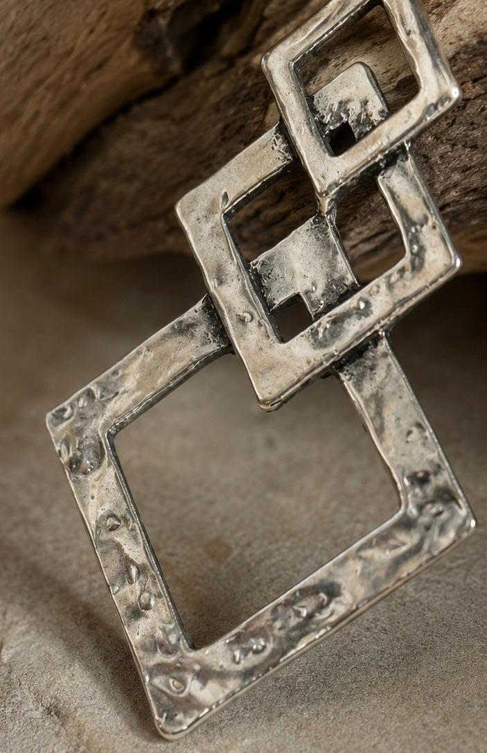 Hammered Silver Geometric Statement Earrings
