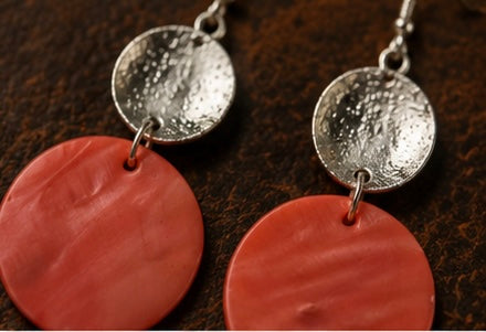 Coral Sunset Disc Drop Earrings