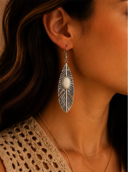 Ivory Feather Western Boho Drop Earrings