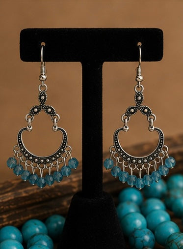 Midnight Blue Beaded Boho Chandelier Earrings