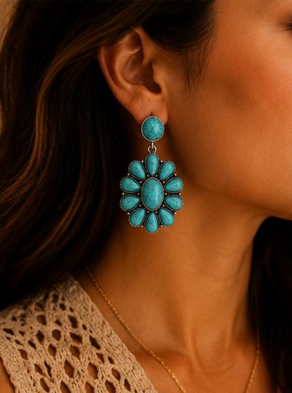 Turquoise Bloom Western Statement Earrings