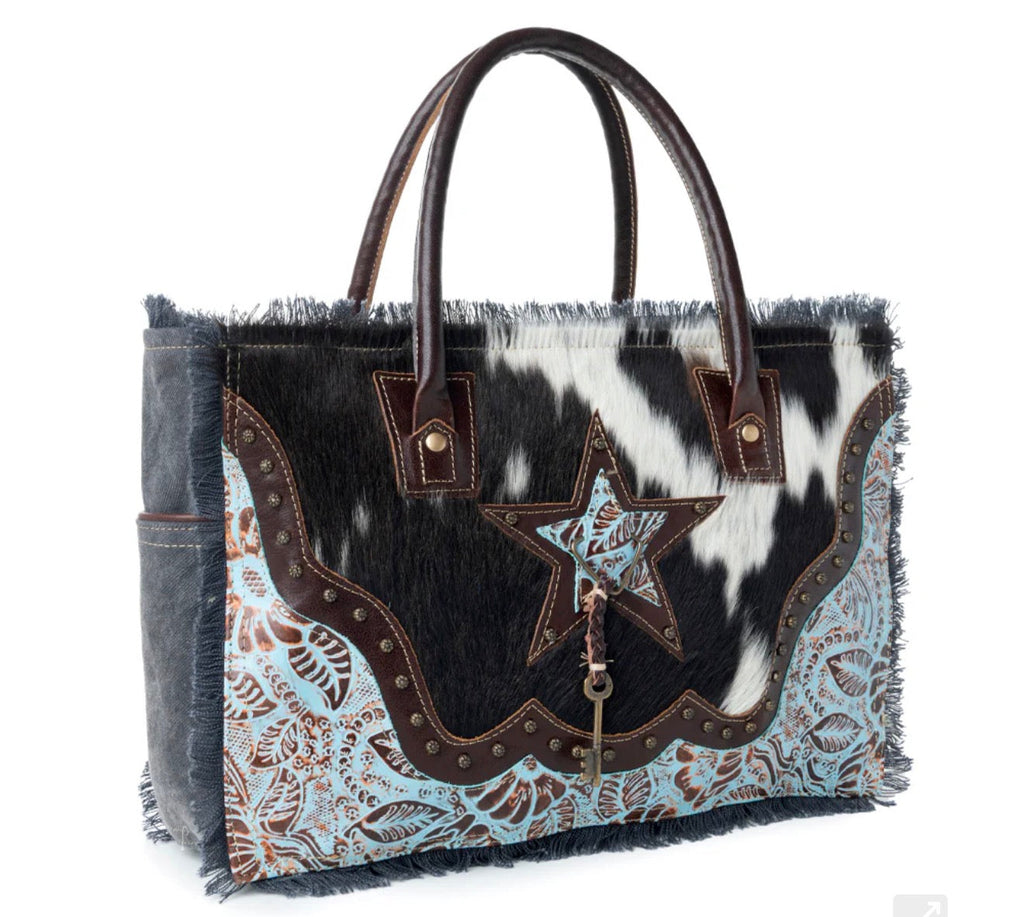 Myra Bag Turquoise Cowhide Star Tote