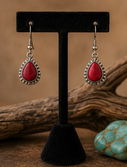 Red Stone Western Teardrop Earrings