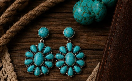 Turquoise Bloom Western Statement Earrings