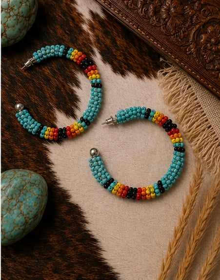 Southwest Seed Bead Hoop Earrings