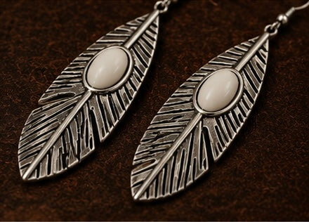Ivory Feather Western Boho Drop Earrings