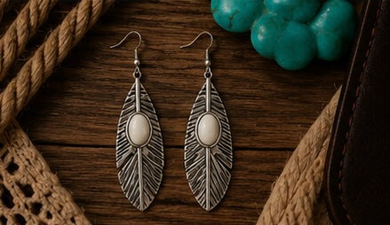 Ivory Feather Western Boho Drop Earrings