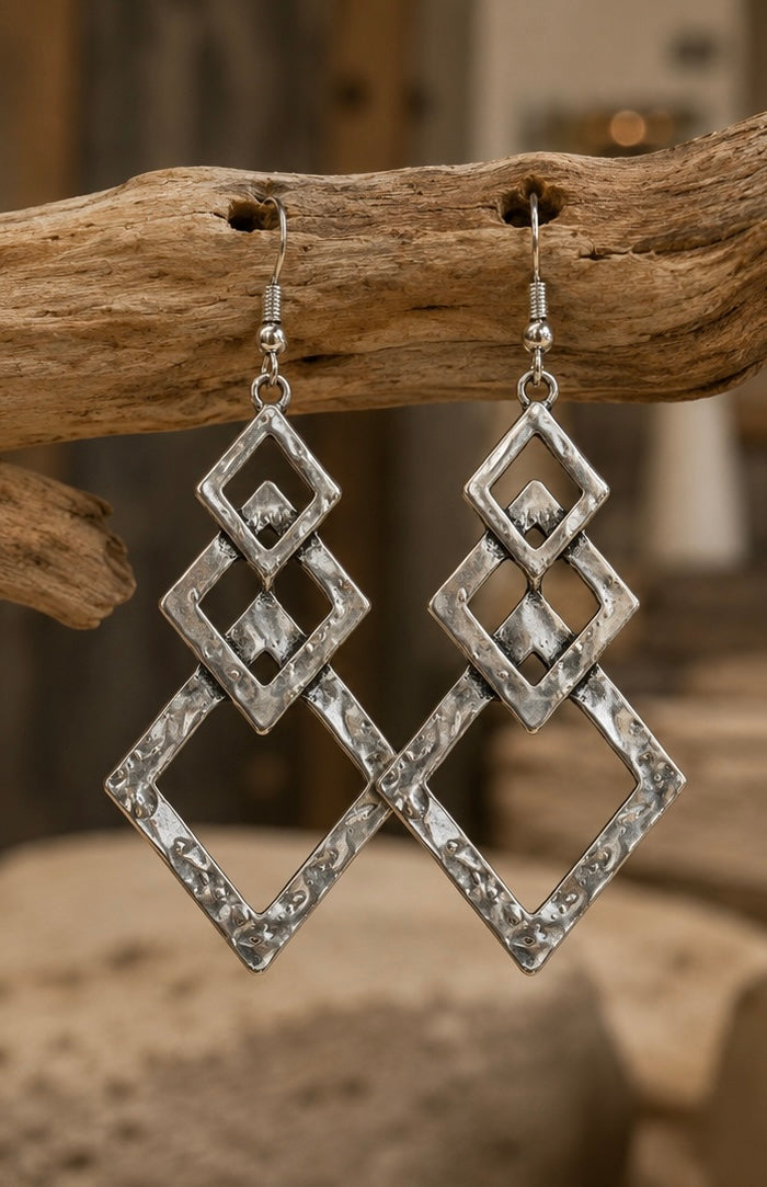 Hammered Silver Geometric Statement Earrings