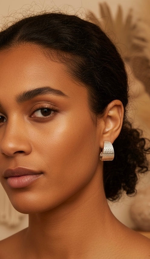 Hammered Silver Hoop Earrings – Minimalist Textured Statement Earrings