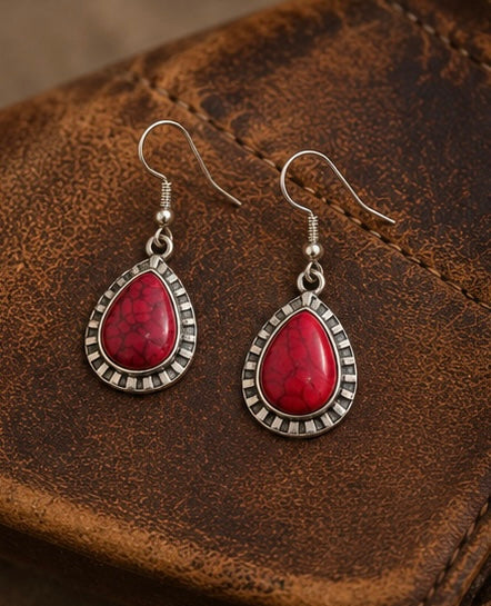 Red Stone Western Teardrop Earrings