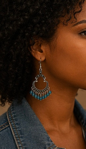 Midnight Blue Beaded Boho Chandelier Earrings