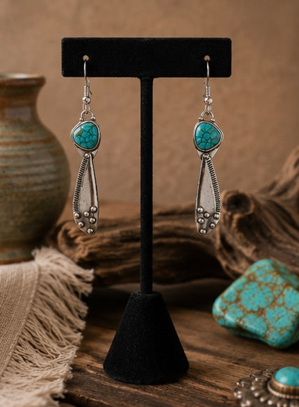 Turquoise Silver Boho Drop Earrings – Western Statement Earrings